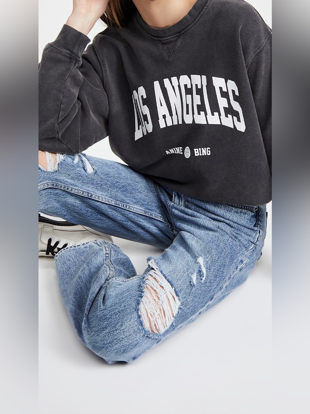Anine Bing Ramona University Los Angeles Sweatshirt Washed Black Small $200